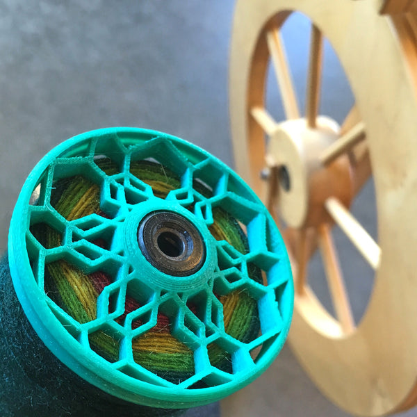 Flat-Pack Bobbin with Honeycomb whorls in Emerald Green